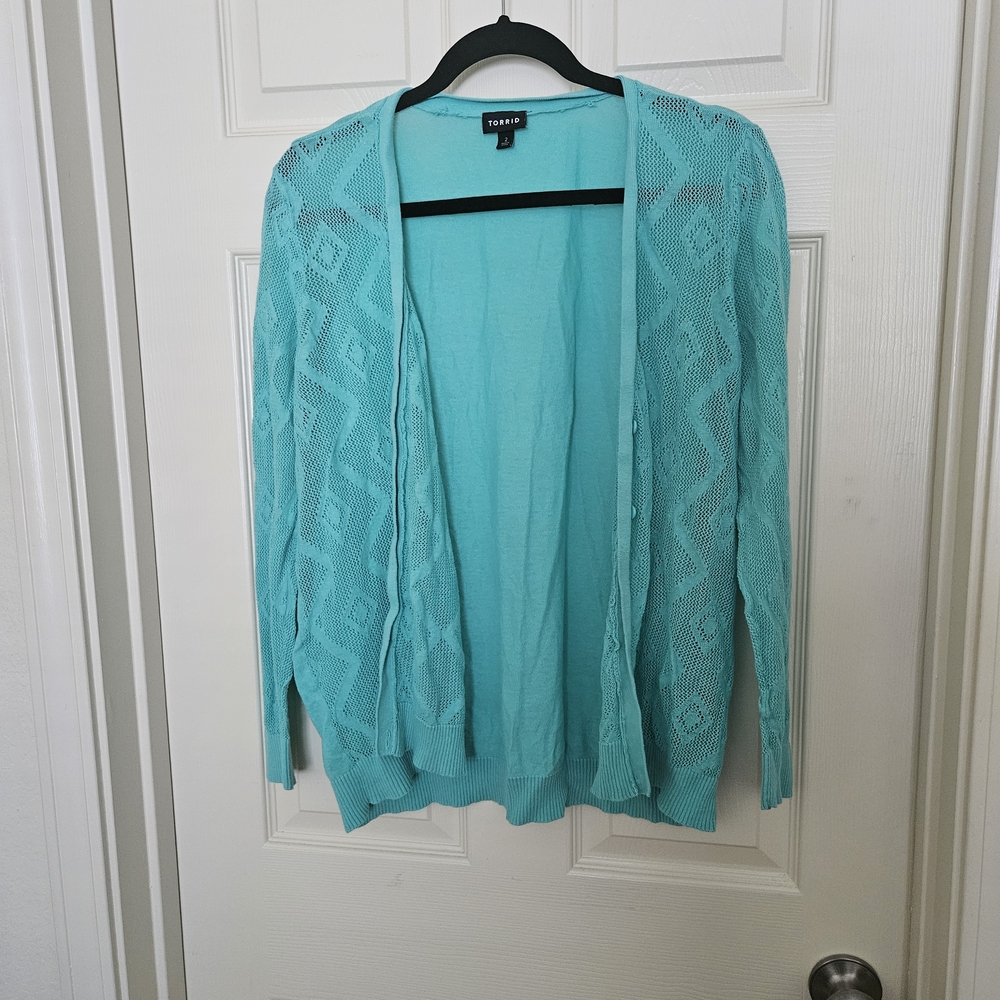 torrid Aqua Open-Front Lightweight Knit Cardigan
